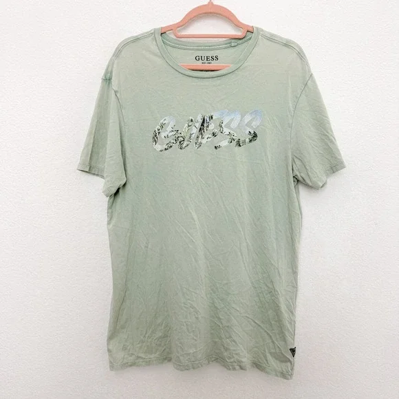 Y2K Guess Mens T-Shirt‎ Lot Size L White Green Graphic Streetwear Logo Casual - Picture 7 of 10